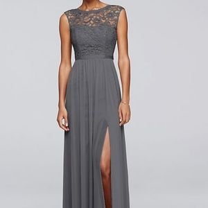 David's Bridal l Long Bridesmaid Dress Lace Bodice